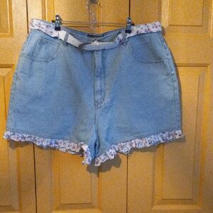 L.A. Blues Light Blue Jean Shorts with Floral Trim